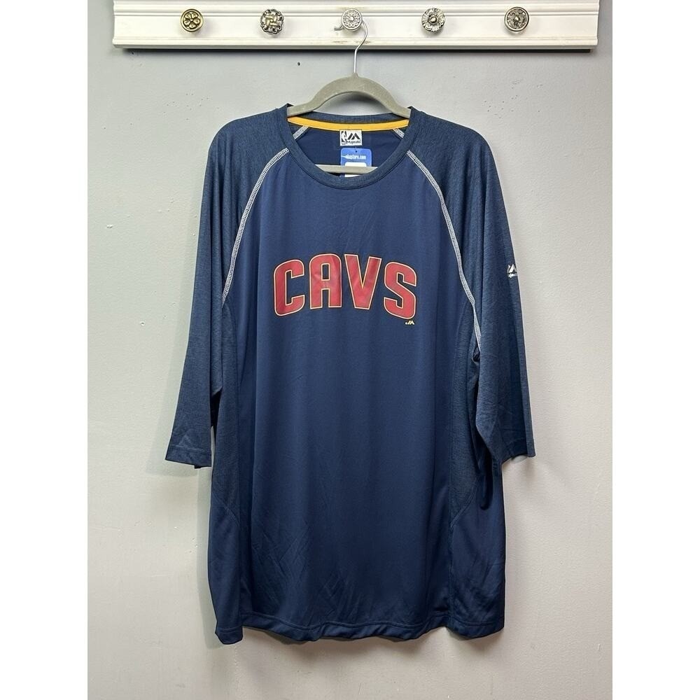 Majestic Shirt Mens 2XL Navy Blue Cleveland Cavaliers Cavs NBA 3/4 Sleeve Raglan